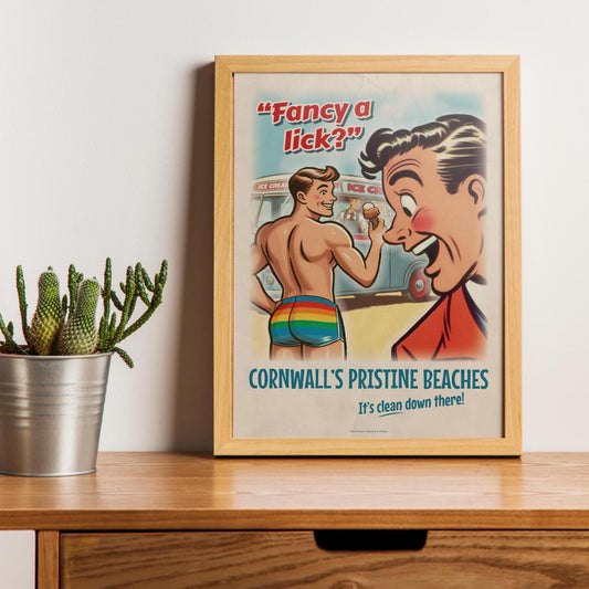 Gay retro travel poster print: Fancy A Lick?