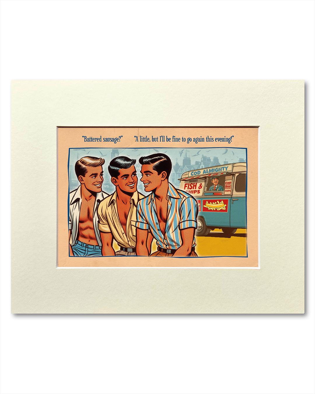 Gay art print, mounted: Sausage
