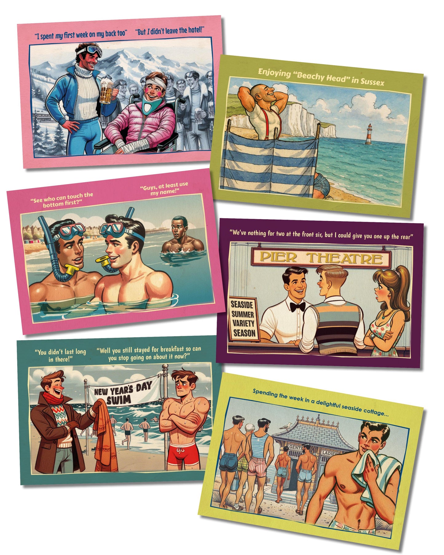 Retro Gay Postcards Gift Collection: Saucy Seaside Humour Box (42 cards)