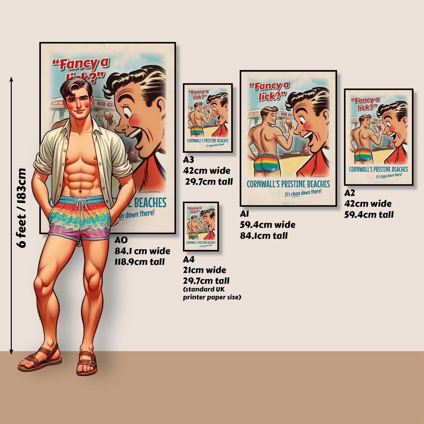 Gay retro travel poster print: Fancy A Lick?
