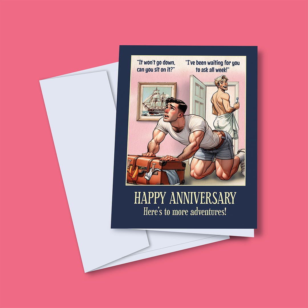 Funny Gay Anniversary Card: Sit On it