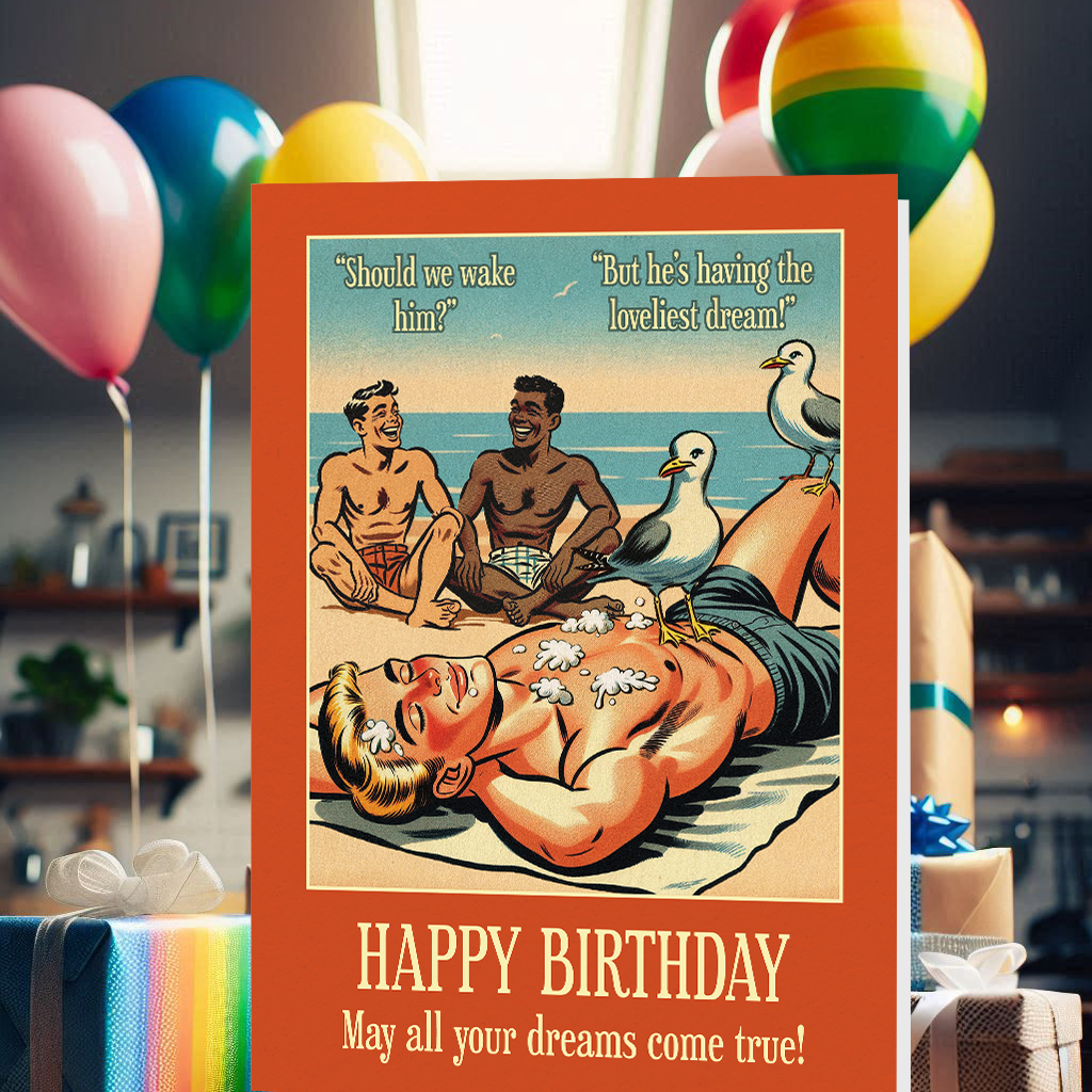 Funny gay birthday card: Seagulls