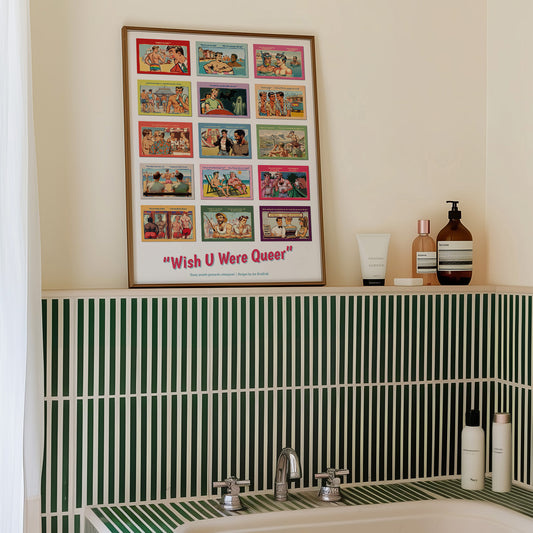 Giclée poster print: "Wish U Were Queer" Saucy Gay Seaside Postcards