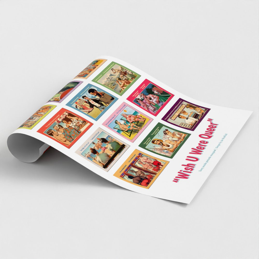 Giclée poster print: "Wish U Were Queer" Saucy Gay Seaside Postcards