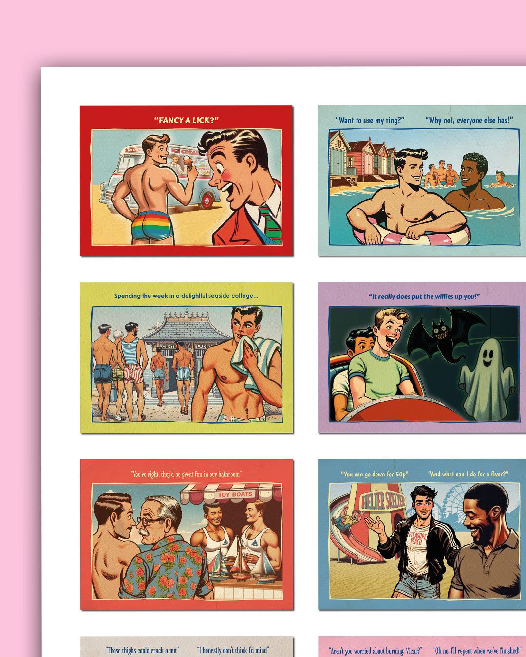 Giclée poster print: "Wish U Were Queer" Saucy Gay Seaside Postcards