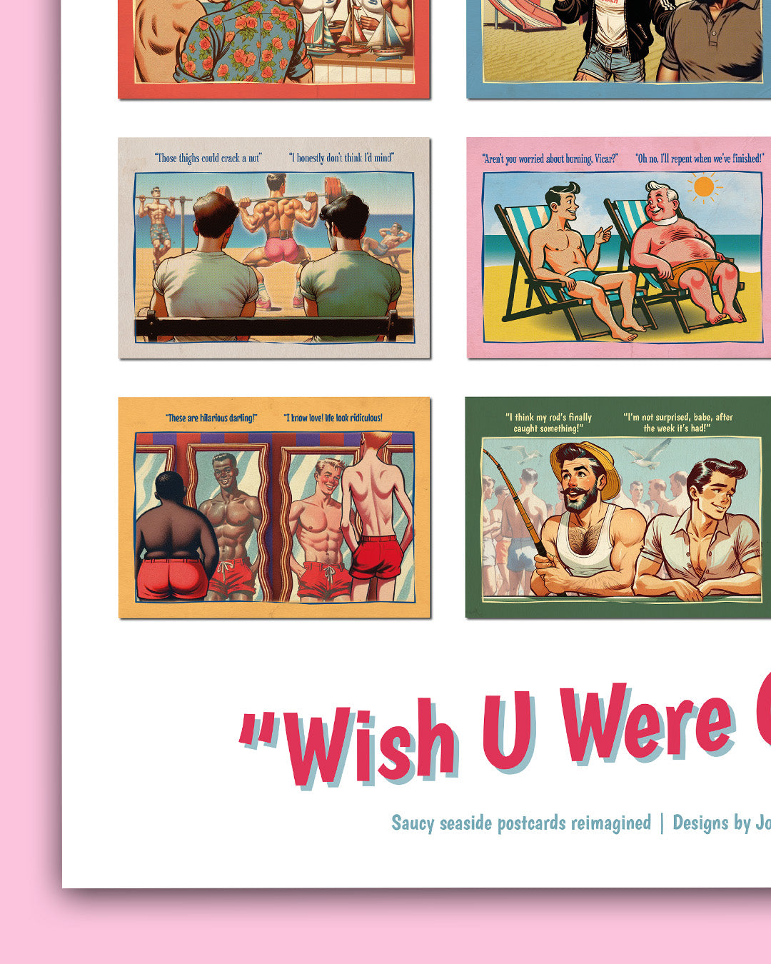 Giclée poster print: "Wish U Were Queer" Saucy Gay Seaside Postcards