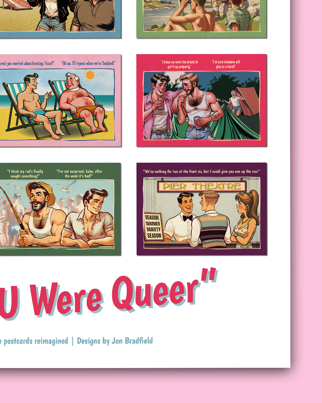Giclée poster print: "Wish U Were Queer" Saucy Gay Seaside Postcards