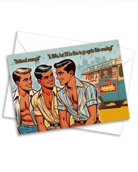 Funny Gay Greeting Card: Sausage