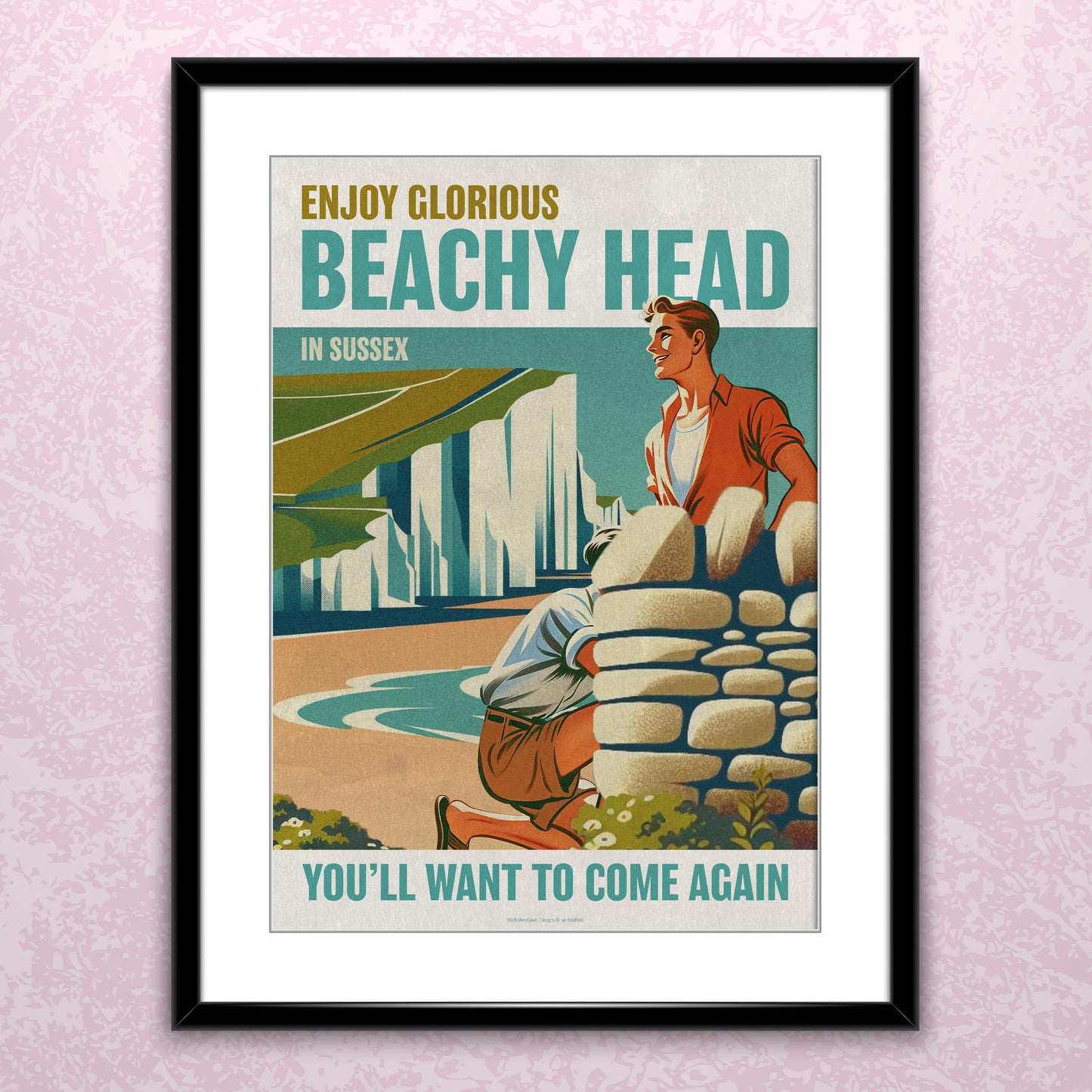Gay retro travel poster print: Beachy Head