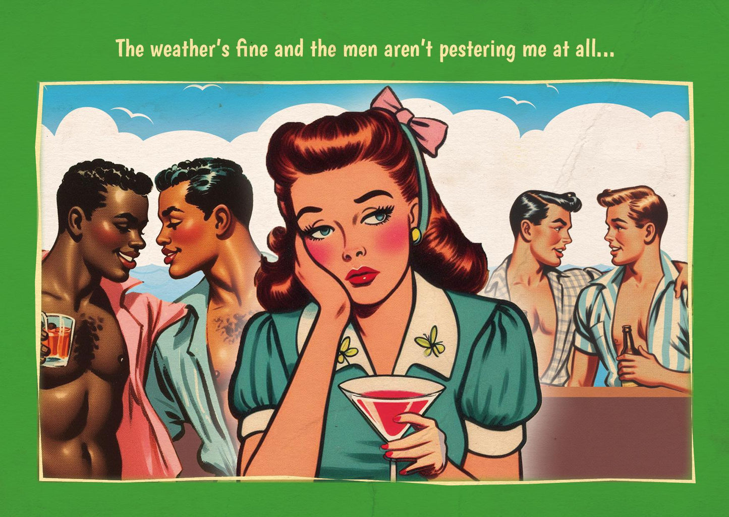 Gay art print, mounted: Weather's Fine