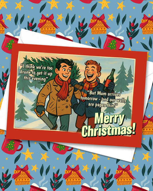 Funny Gay Christmas Card: Too Drunk To Get It Up
