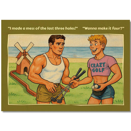 Funny Gay Art Postcard: Crazy Golf