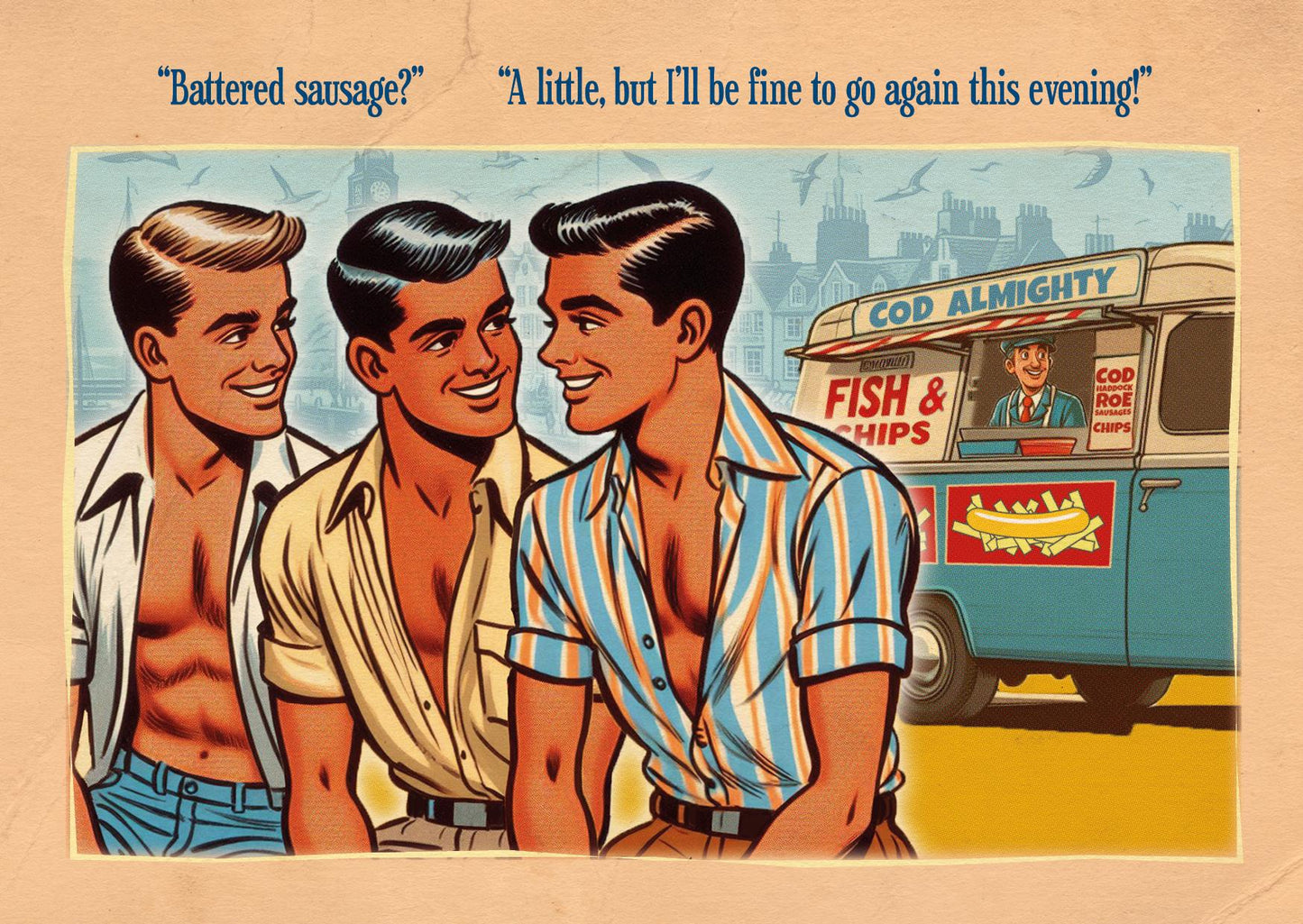 Gay art print, mounted: Sausage