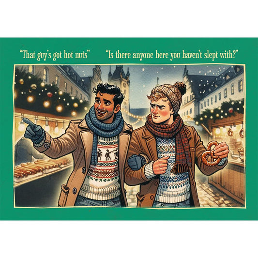 Funny Gay Art Postcard: Hot Nuts