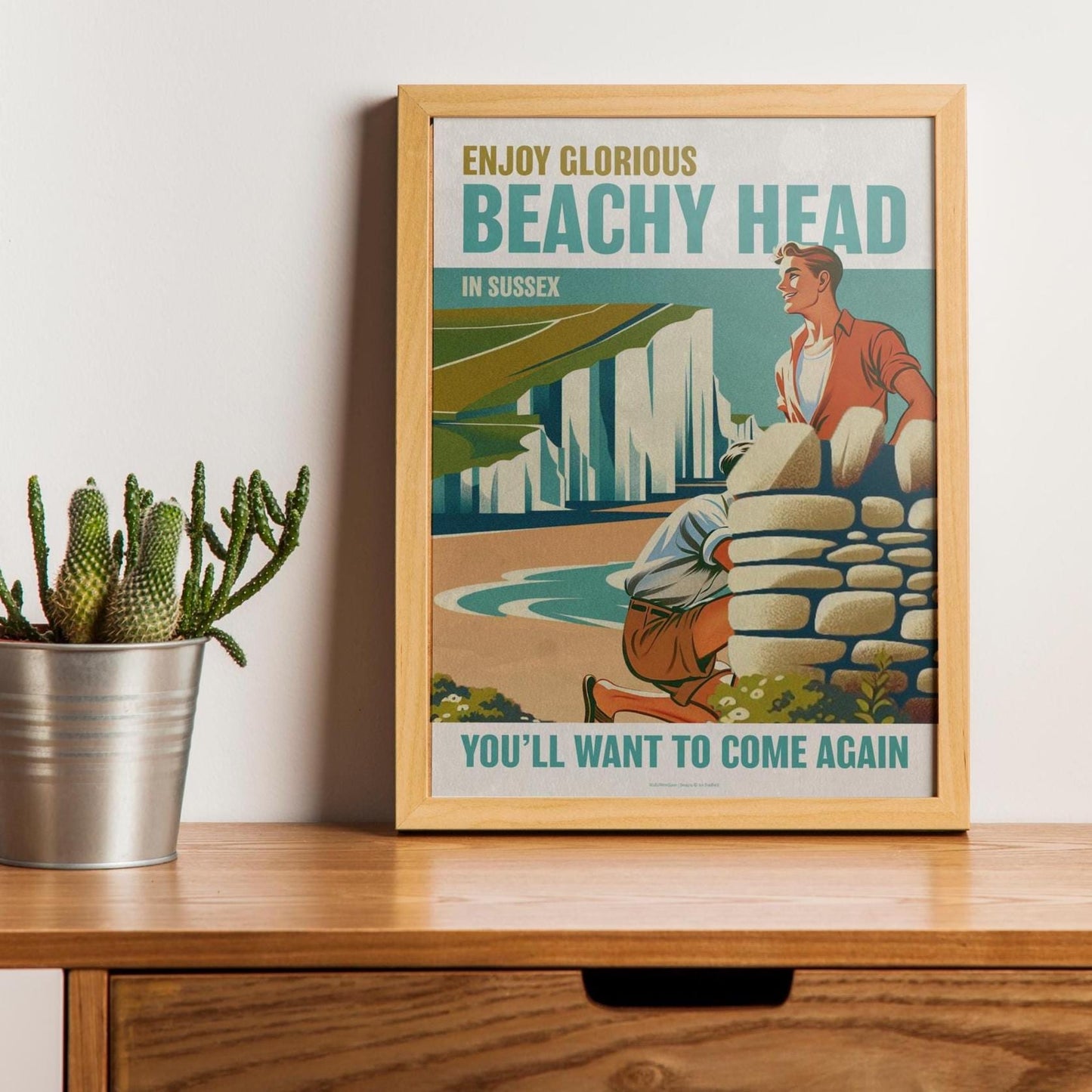 Gay retro travel poster print: Beachy Head