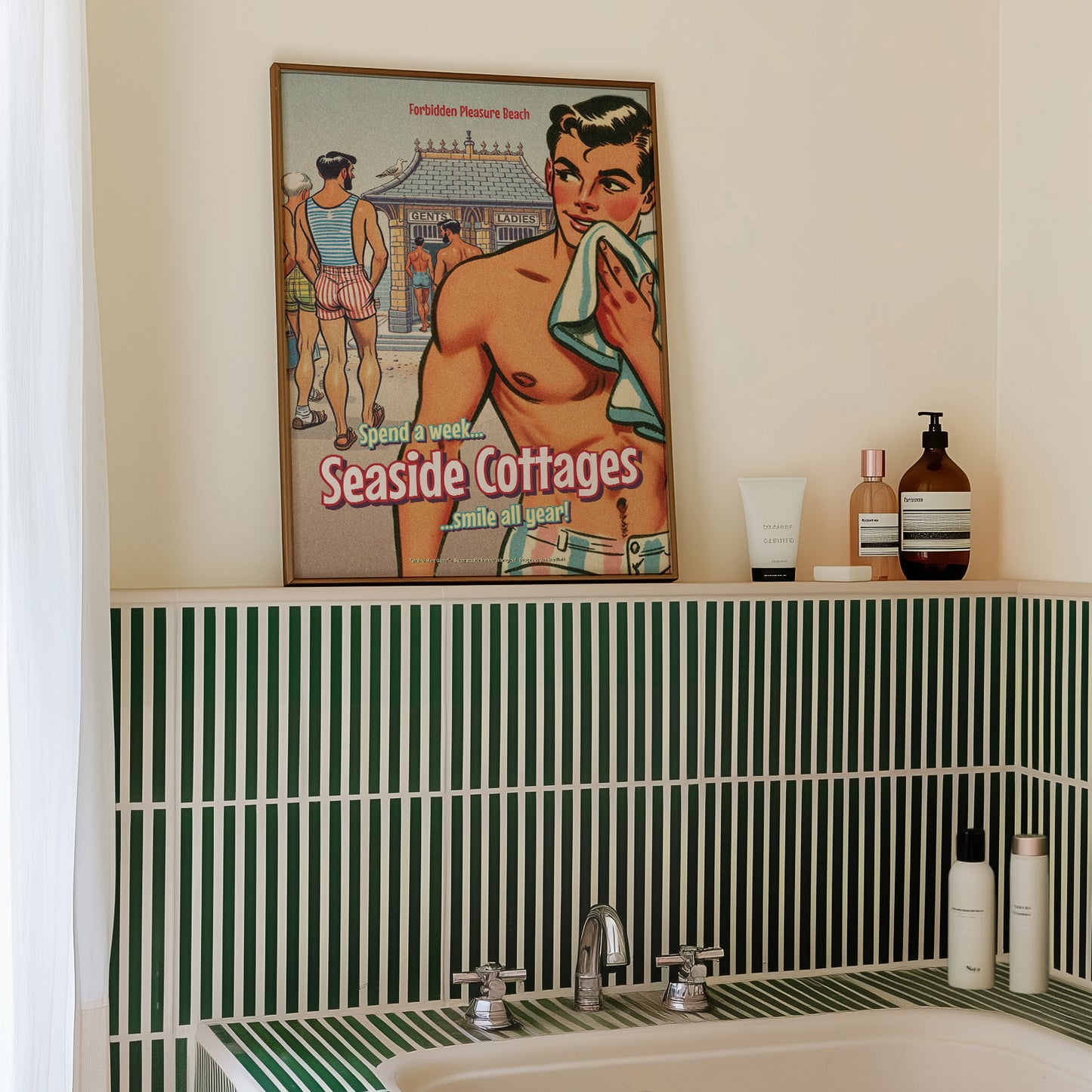 Gay retro giclée poster print: Seaside Cottage