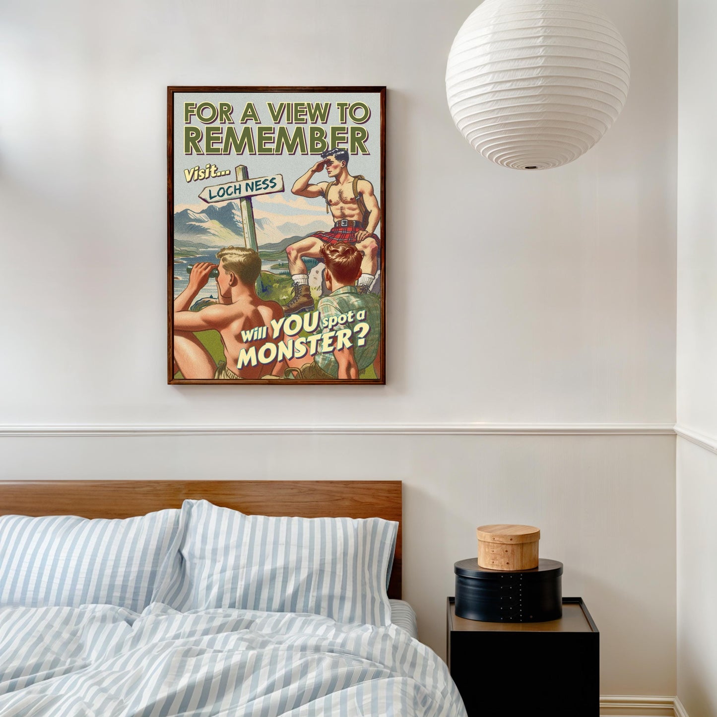 Gay retro travel poster print: Loch Ness Monster