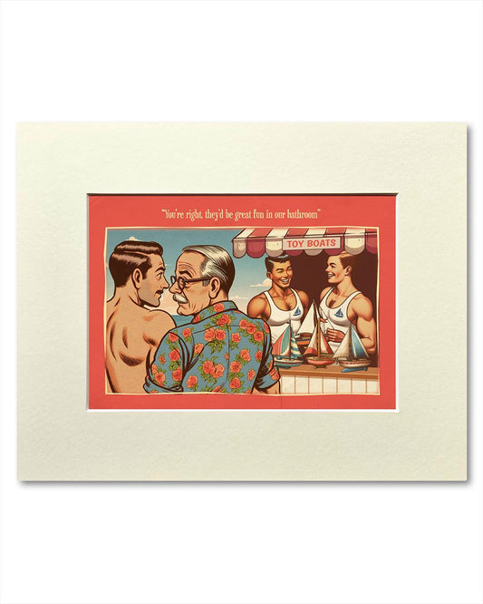 Gay art print, mounted: Bathroom Fun