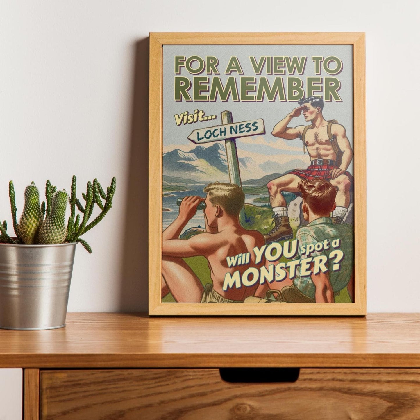 Gay retro travel poster print: Loch Ness Monster