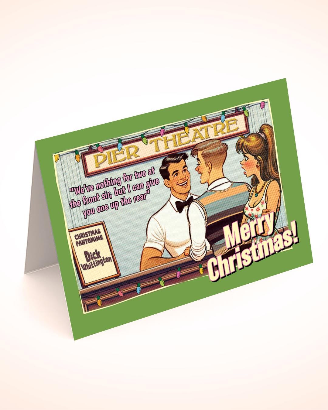 Pack of funny gay Christmas cards: Up The Rear At The Pantomime