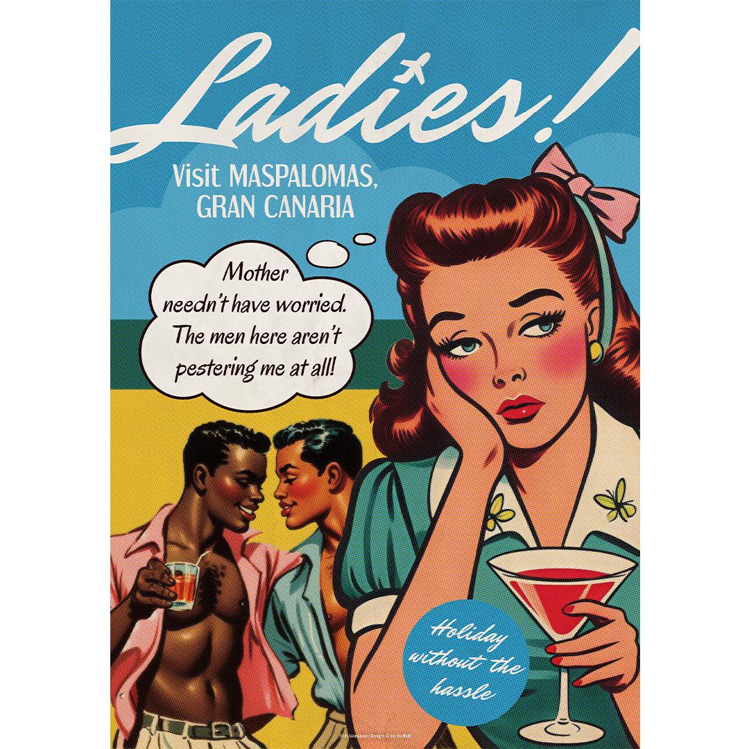 Gay retro travel poster print: Gran Canaria - Ladies (A4, A3, A2, A1, A0)