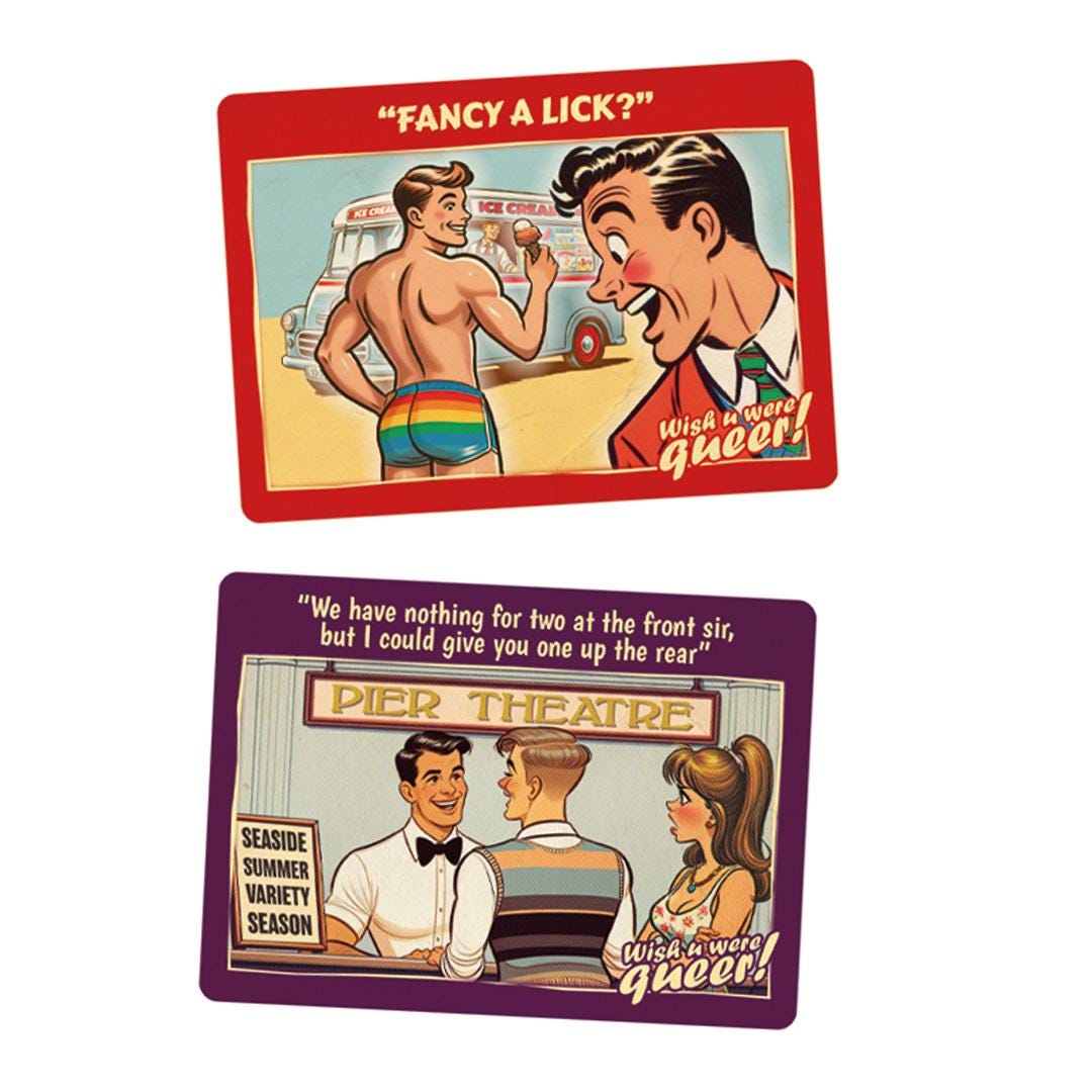 Sticker sheet: 6 gay retro saucy seaside postcards - Set A