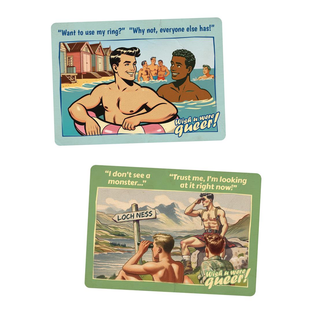 Sticker sheet: 6 gay retro saucy seaside postcards - Set B
