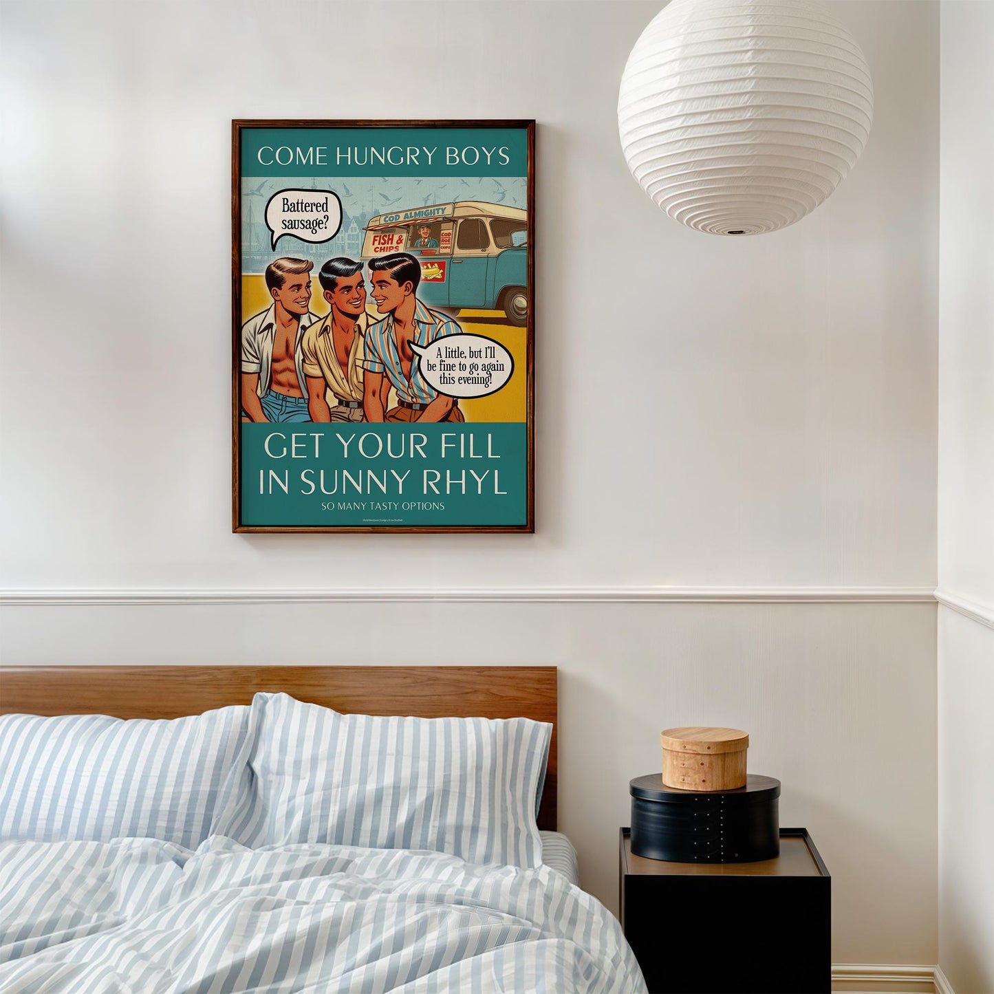 Gay retro travel poster print: Battered Sausage