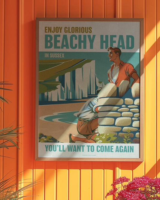 Gay retro travel poster print: Beachy Head