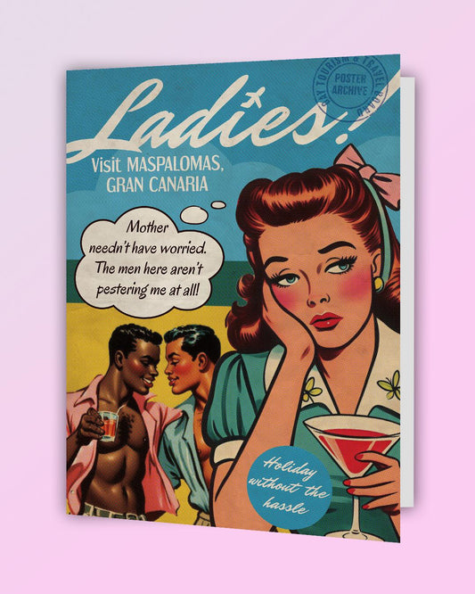 Funny gay greeting card: vintage travel poster - Gran Canaria