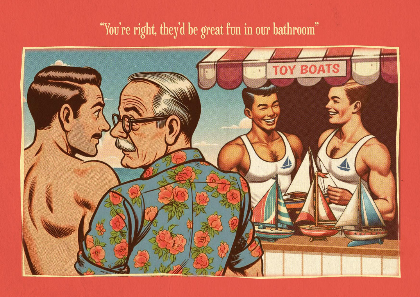 Gay art print, mounted: Bathroom Fun