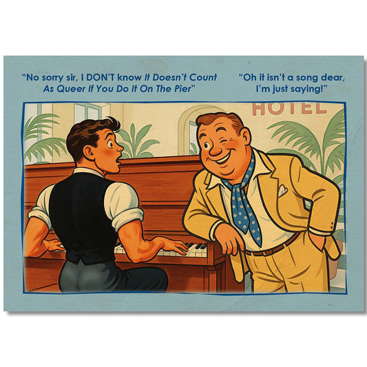 Funny Gay Art Postcard: Hotel Pianist