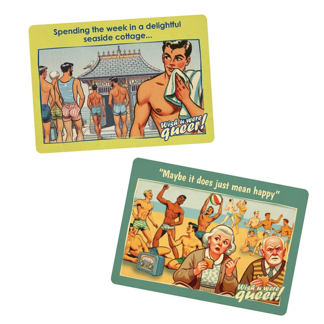 Sticker sheet: 6 gay retro saucy seaside postcards - Set B