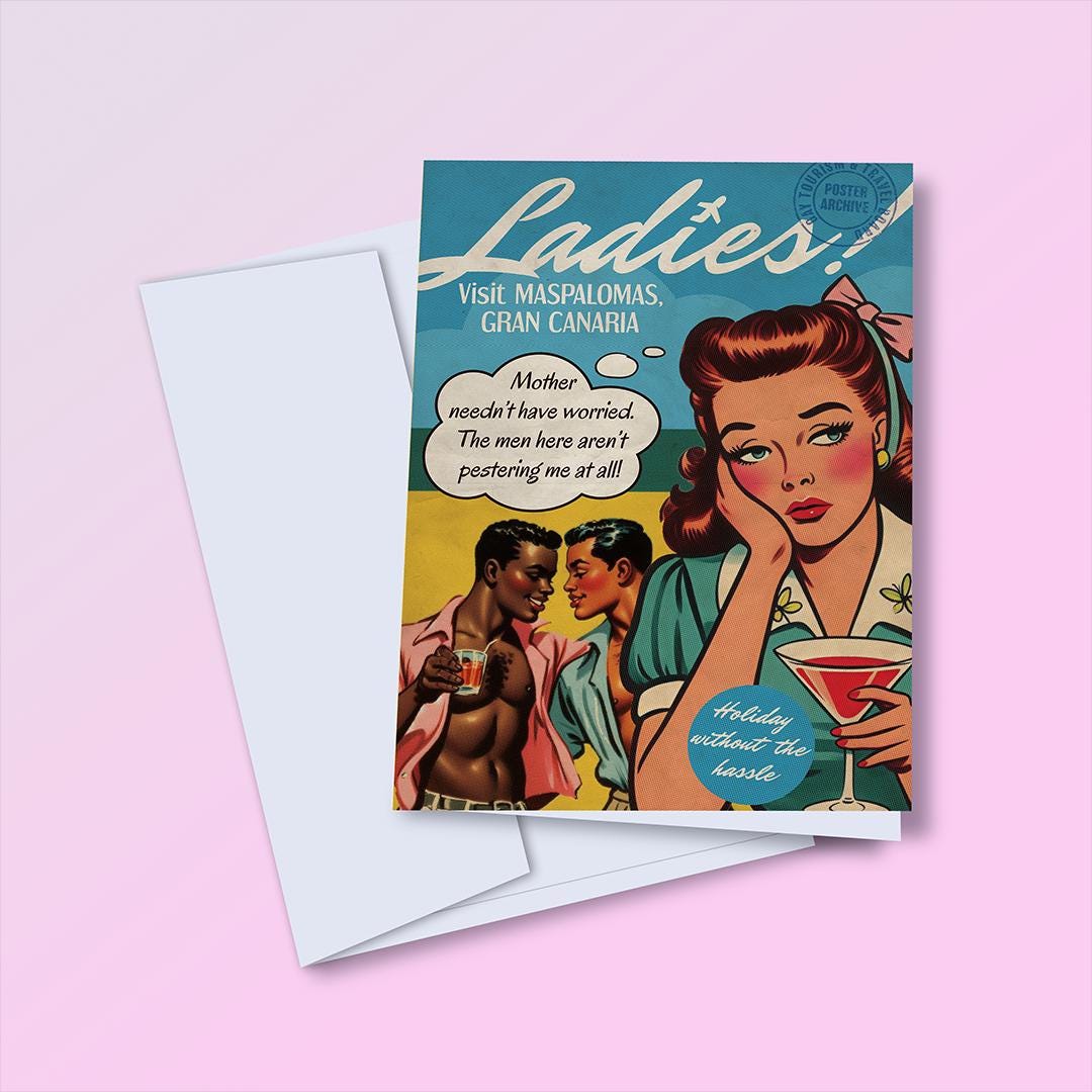 Funny gay greeting card: vintage travel poster - Gran Canaria