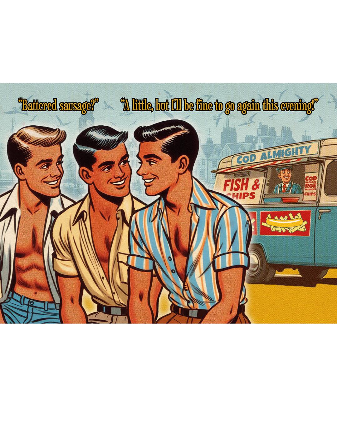 Funny Gay Greeting Card: Sausage