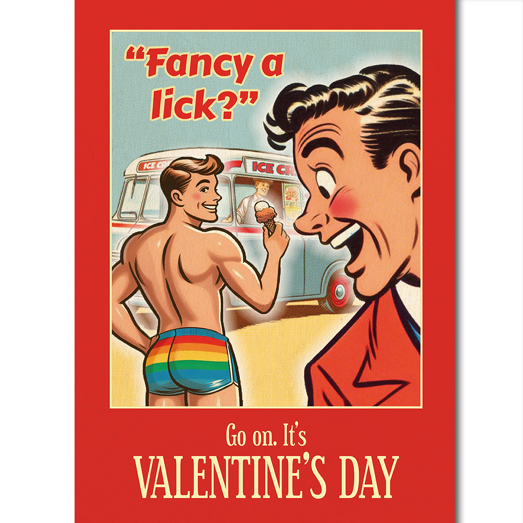Funny Gay Valentines Card: Fancy a Lick?