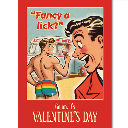Funny Gay Valentines Card: Fancy a Lick?