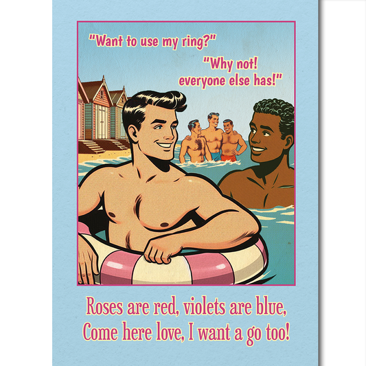 Funny Gay Valentines Card: Fancy a Lick? Ring of Roses