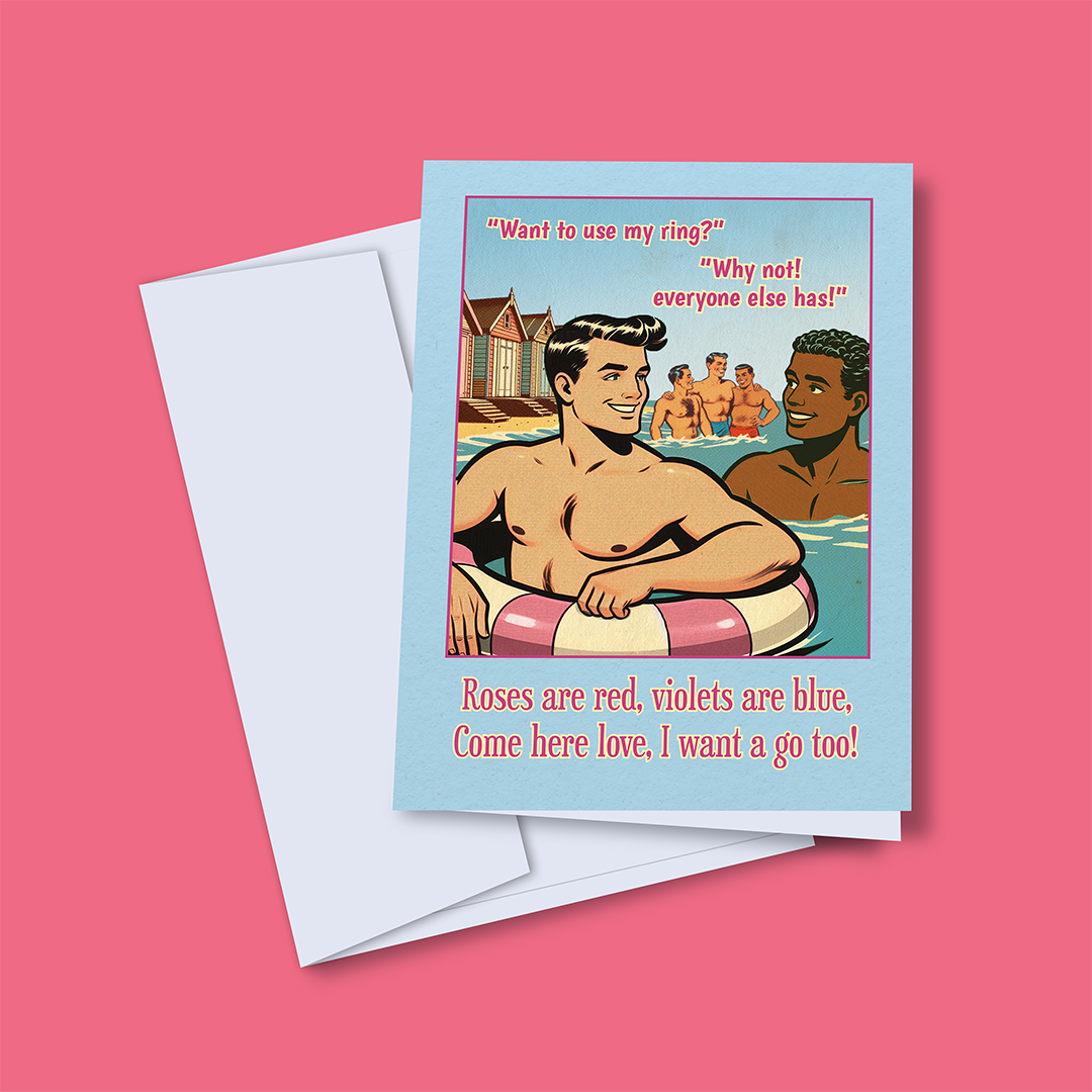 Funny Gay Valentines Card: Fancy a Lick? Ring of Roses