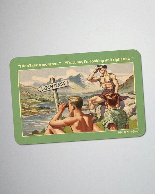 Postcard fridge magnet, retro gay humour: Loch Ness Monster