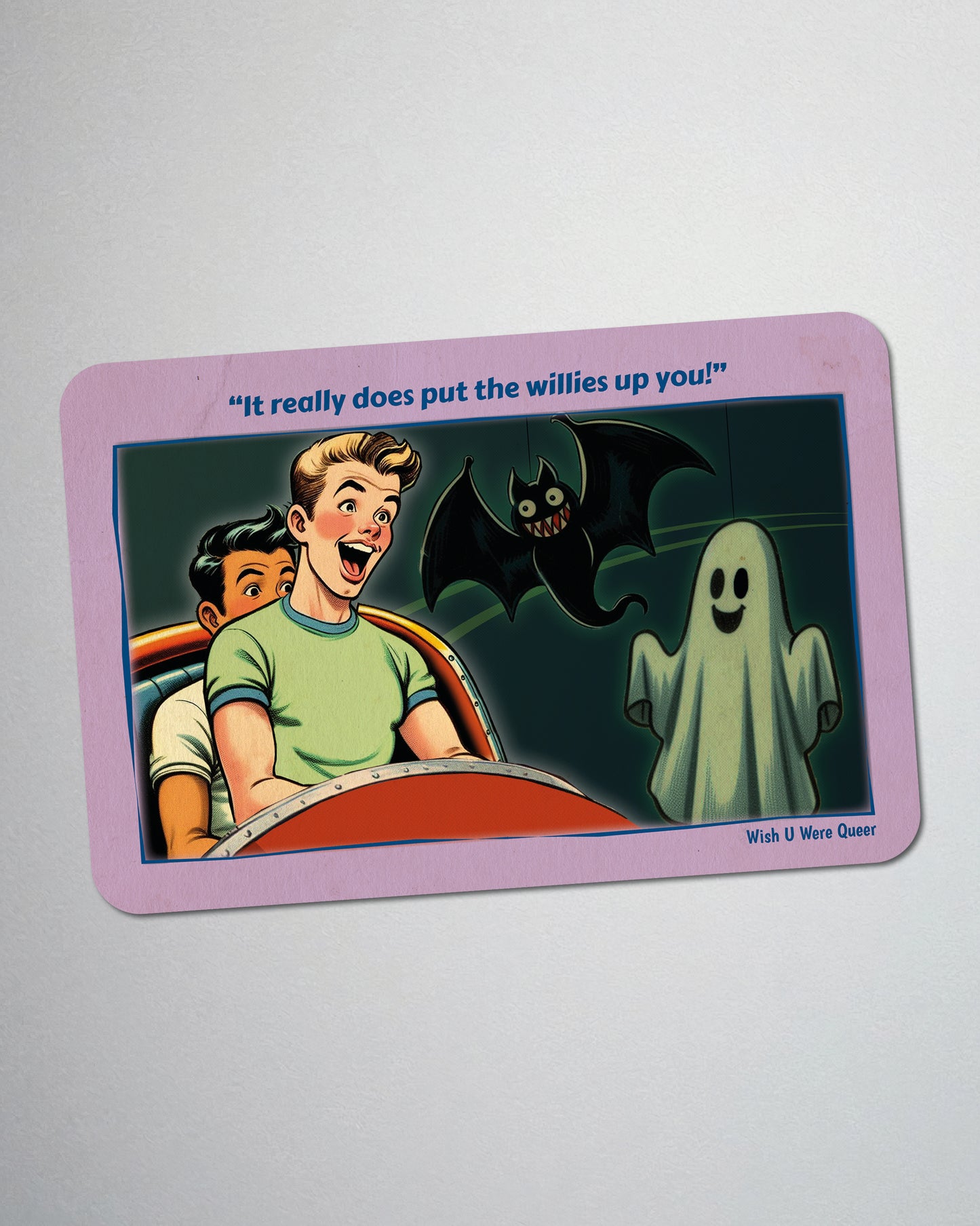 Postcard fridge magnet, retro gay humour: Willies