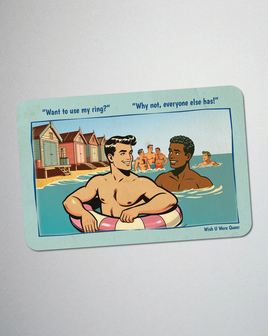Postcard fridge magnet, retro gay humour: Use My Ring?