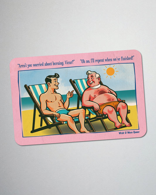 Postcard fridge magnet, retro gay humour: Gay Vicar