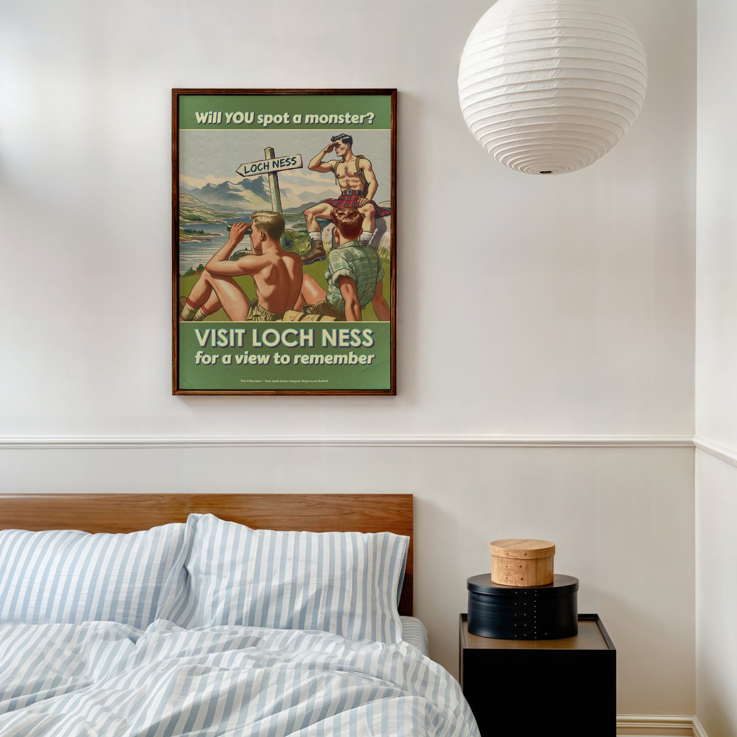 Gay retro naughty travel poster print: Loch Ness Monster
