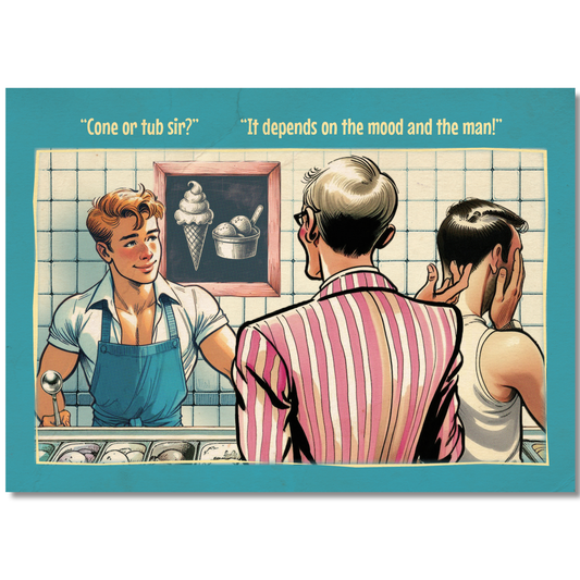 Funny Gay Art Postcard: Cone or Tub