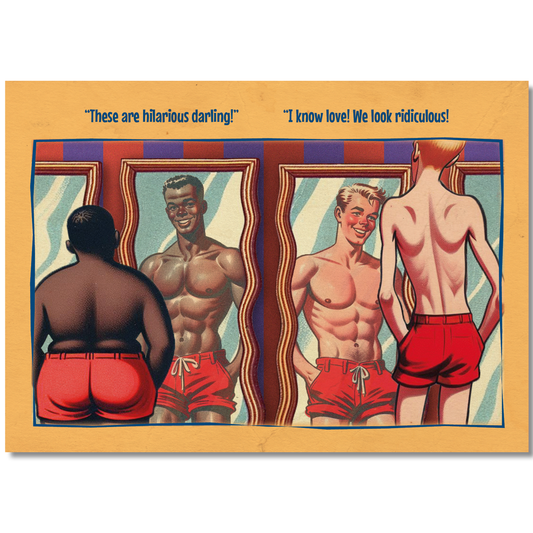 Funny Gay Art Postcard: Funny Mirrors